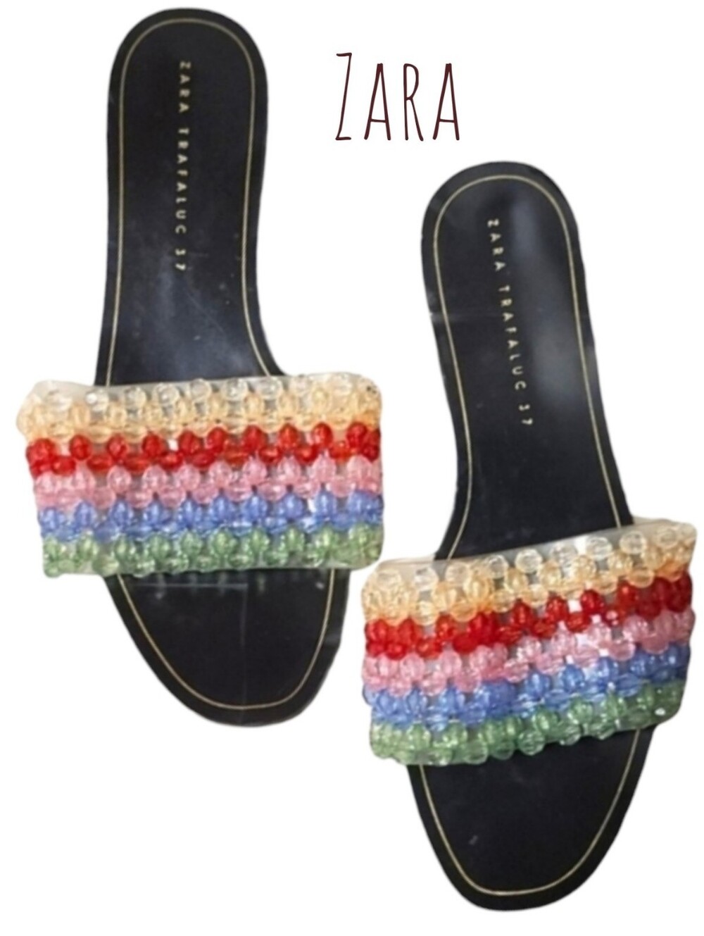 Zara Women's TRF Rainbow Beads  slip-on sandals Slide Flip Flops 37 / 6.5